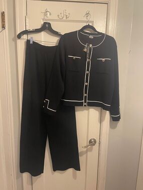 Classic Black Two-Piece Knit Jacket & Wide-Leg Pant Set (item 34)